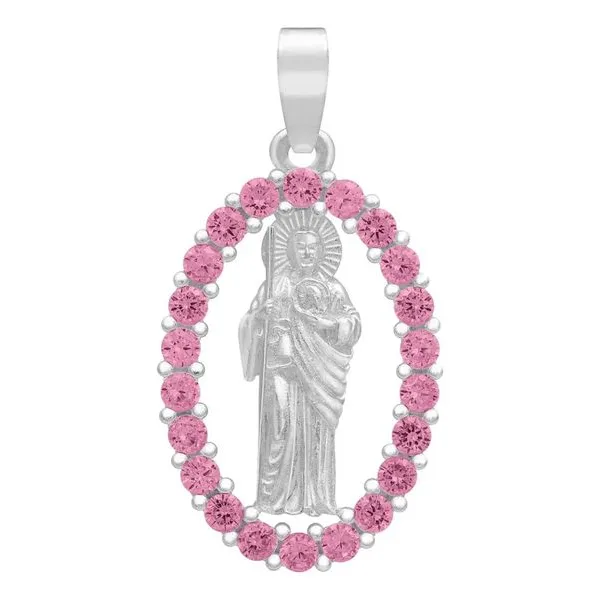 Dije Plata 925 San Judas Tadeo Plano con Zirconias Fucsia - Imagen 1