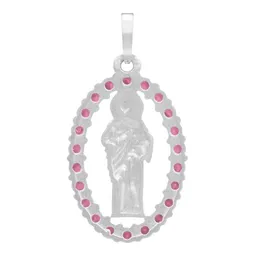 Dije Plata 925 San Judas Tadeo Plano con Zirconias Fucsia - Imagen 2