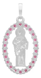 Dije Plata 925 San Judas Tadeo Plano con Zirconias Fucsia - Imagen 2