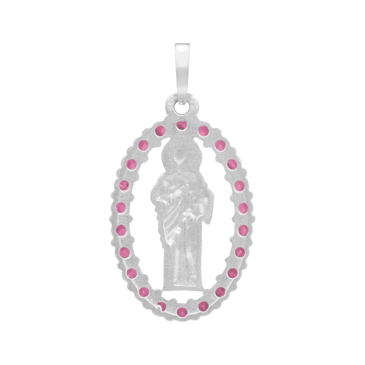 Dije Plata 925 San Judas Tadeo Plano con Zirconias Fucsia - Imagen 2