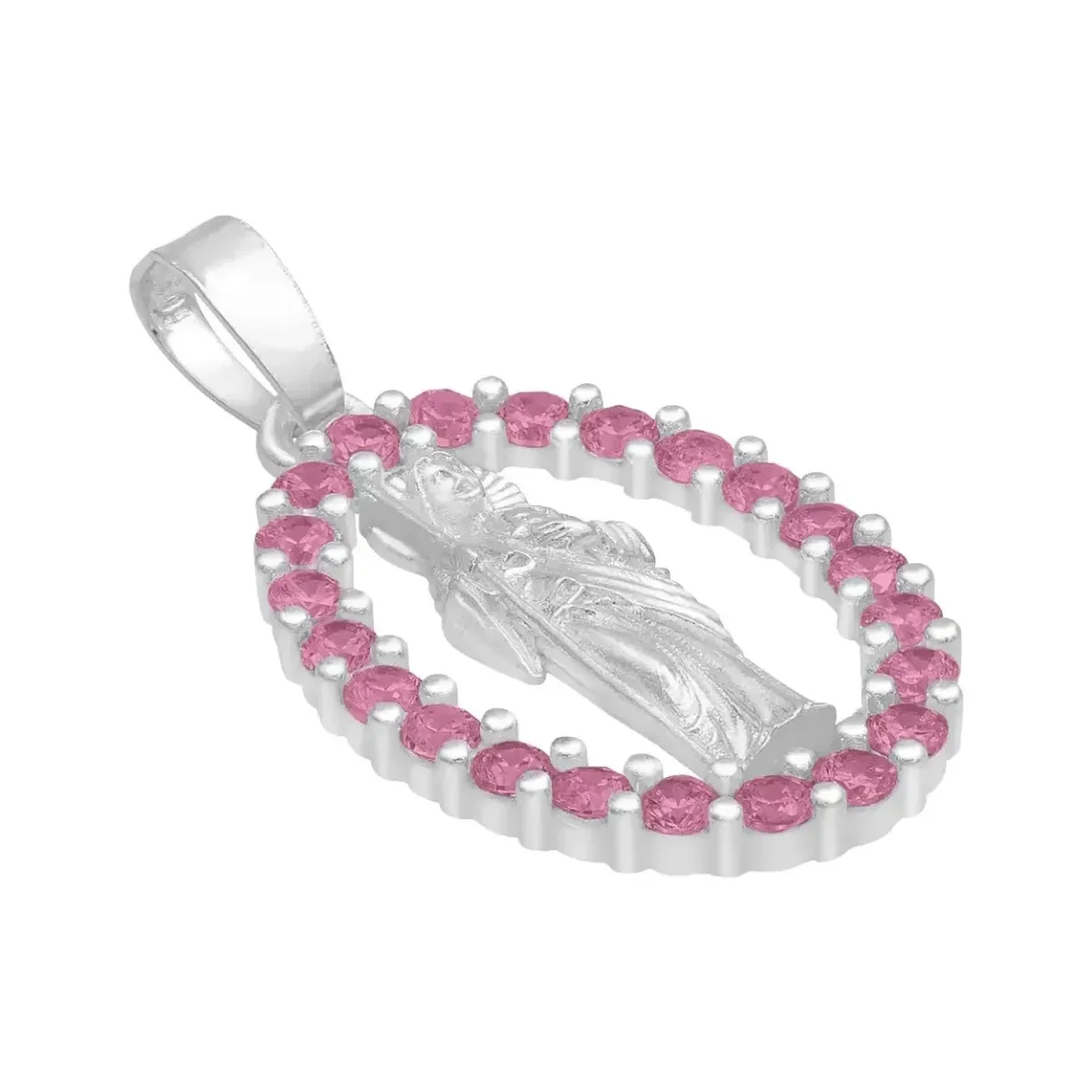 Dije Plata 925 San Judas Tadeo Plano con Zirconias Fucsia - Imagen 3