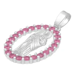 Dije Plata 925 San Judas Tadeo Plano con Zirconias Fucsia - Imagen 4
