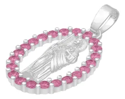 Dije Plata 925 San Judas Tadeo Plano con Zirconias Fucsia - Imagen 4