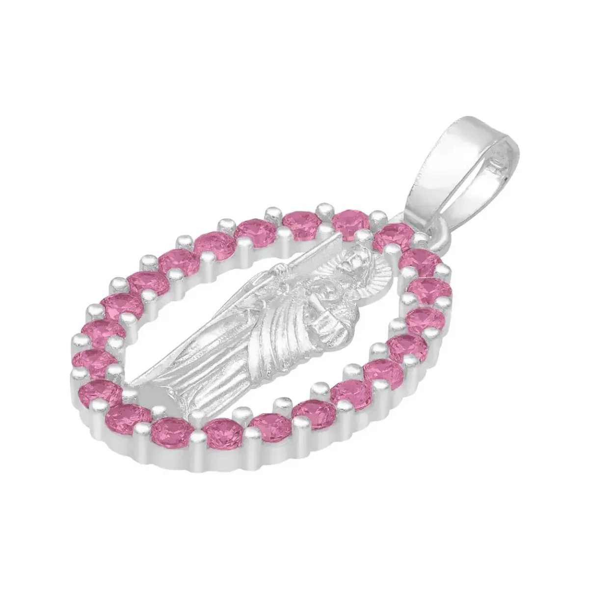 Dije Plata 925 San Judas Tadeo Plano con Zirconias Fucsia - Imagen 4