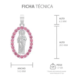 Dije Plata 925 San Judas Tadeo Plano con Zirconias Fucsia - Imagen 7