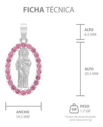 Dije Plata 925 San Judas Tadeo Plano con Zirconias Fucsia - Imagen 7