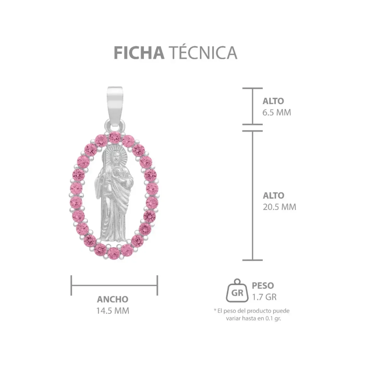 Dije Plata 925 San Judas Tadeo Plano con Zirconias Fucsia - Imagen 7