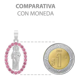 Dije Plata 925 San Judas Tadeo Plano con Zirconias Fucsia - Imagen 8