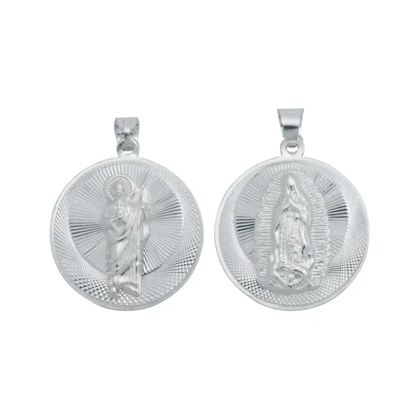 Dije Plata 925 San Judas y Virgen María Doble Vista Diamantado - Imagen 1