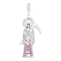 Dije Plata 925 Santa Muerte 3D Zirconia Fucsia para Hombre - Imagen 1