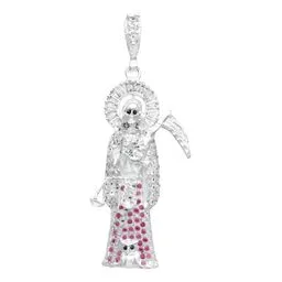 Dije Plata 925 Santa Muerte 3D Zirconia Fucsia para Hombre - Imagen 1