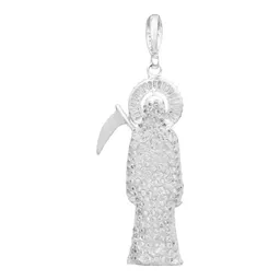 Dije Plata 925 Santa Muerte 3D Zirconia Fucsia para Hombre - Imagen 2