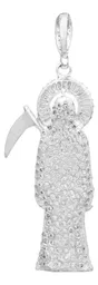 Dije Plata 925 Santa Muerte 3D Zirconia Fucsia para Hombre - Imagen 2