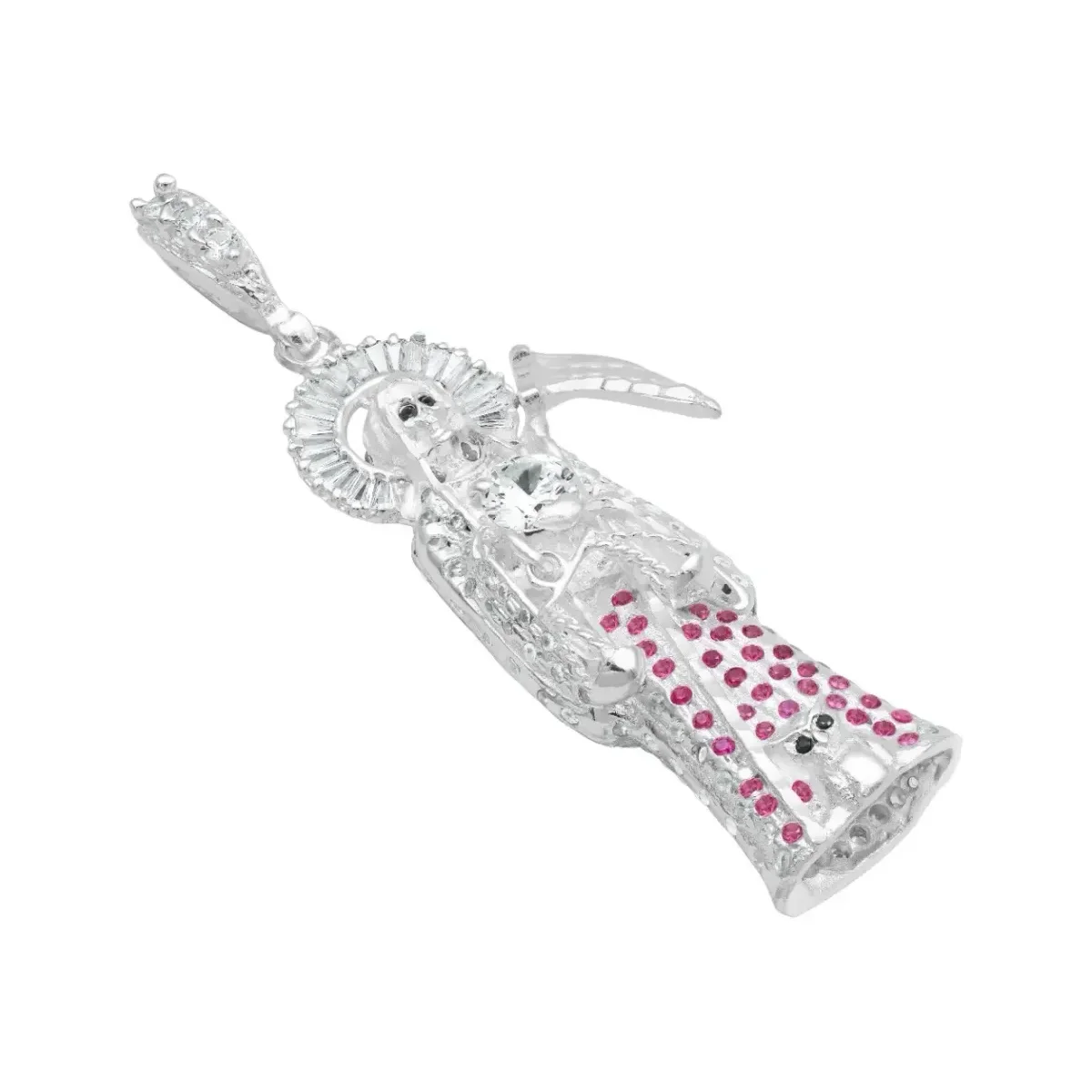 Dije Plata 925 Santa Muerte 3D Zirconia Fucsia para Hombre - Imagen 3