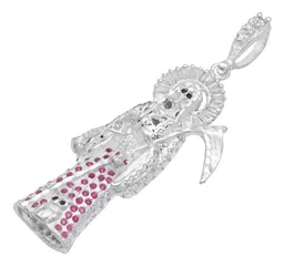 Dije Plata 925 Santa Muerte 3D Zirconia Fucsia para Hombre - Imagen 4