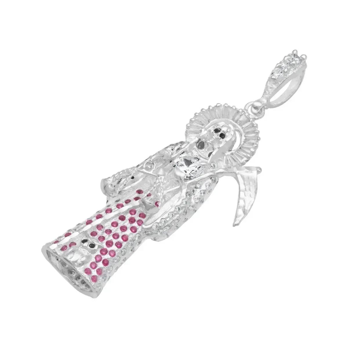 Dije Plata 925 Santa Muerte 3D Zirconia Fucsia para Hombre - Imagen 4