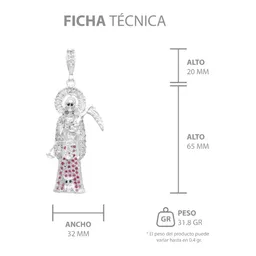 Dije Plata 925 Santa Muerte 3D Zirconia Fucsia para Hombre - Imagen 7