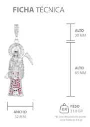 Dije Plata 925 Santa Muerte 3D Zirconia Fucsia para Hombre - Imagen 7