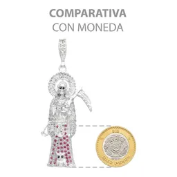 Dije Plata 925 Santa Muerte 3D Zirconia Fucsia para Hombre - Imagen 8