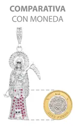 Dije Plata 925 Santa Muerte 3D Zirconia Fucsia para Hombre - Imagen 8
