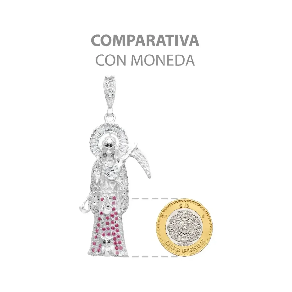 Dije Plata 925 Santa Muerte 3D Zirconia Fucsia para Hombre - Imagen 8