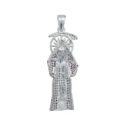 Dije Plata 925 Santa Muerte Robusto con Zirconia Fucsia Unisex - Imagen 1