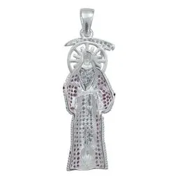 Dije Plata 925 Santa Muerte Robusto con Zirconia Fucsia Unisex - Imagen 1