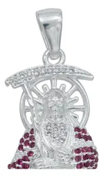 Dije Plata 925 Santa Muerte Robusto con Zirconia Fucsia Unisex - Imagen 3
