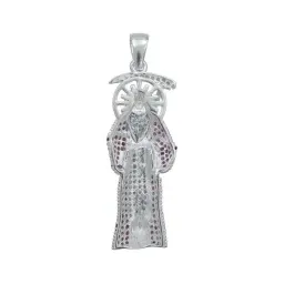 Dije Plata 925 Santa Muerte Robusto con Zirconia Fucsia Unisex - Imagen 4
