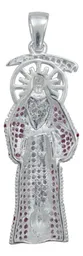 Dije Plata 925 Santa Muerte Robusto con Zirconia Fucsia Unisex - Imagen 4