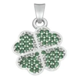 Dije Plata 925 Trébol Cuatro Hojas con Zirconias Verdes - Imagen 1