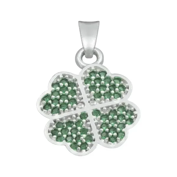 Dije Plata 925 Trébol Cuatro Hojas con Zirconias Verdes - Imagen 1