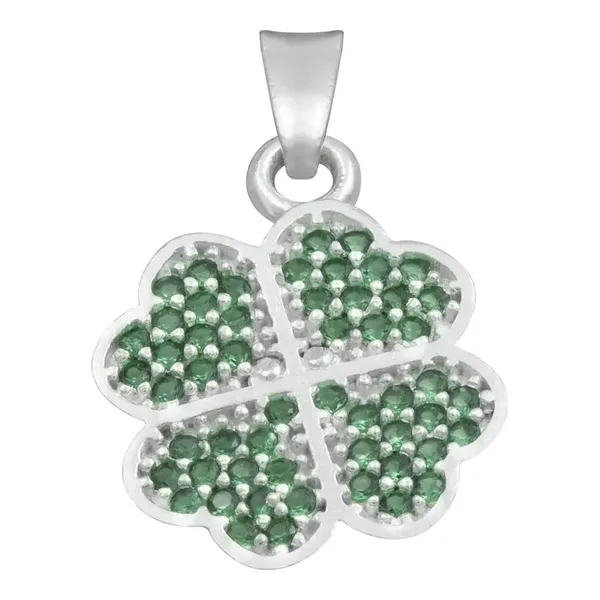 Dije Plata 925 Trébol Cuatro Hojas con Zirconias Verdes - Imagen 1