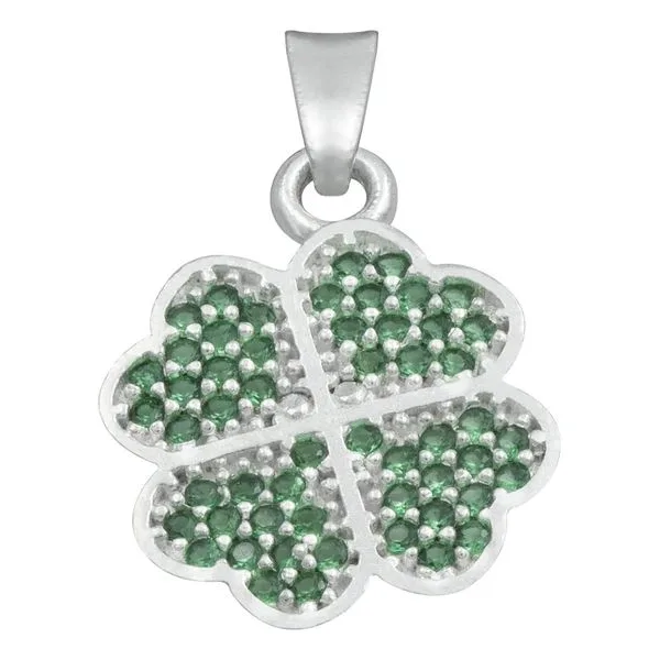 Dije Plata 925 Trébol Cuatro Hojas con Zirconias Verdes - Imagen 1