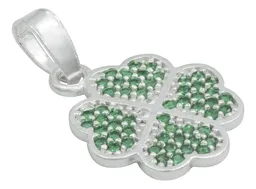 Dije Plata 925 Trébol Cuatro Hojas con Zirconias Verdes - Imagen 3