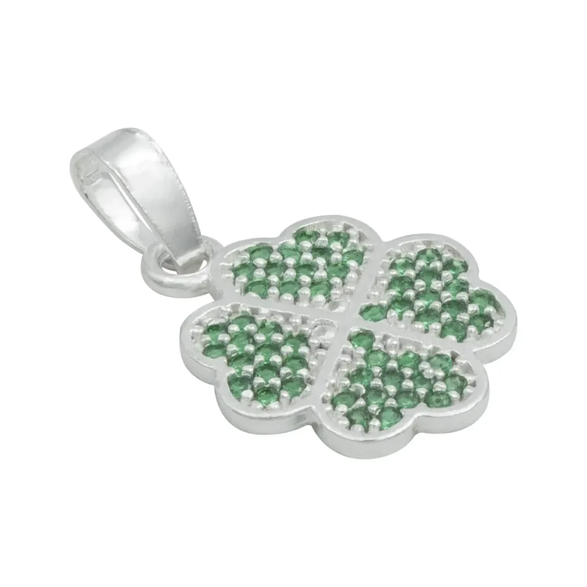 Dije Plata 925 Trébol Cuatro Hojas con Zirconias Verdes - Imagen 3