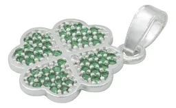 Dije Plata 925 Trébol Cuatro Hojas con Zirconias Verdes - Imagen 4