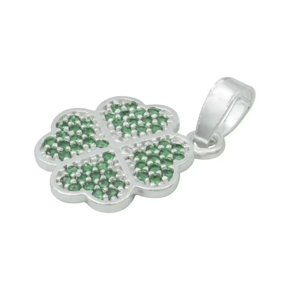 Dije Plata 925 Trébol Cuatro Hojas con Zirconias Verdes - Imagen 4