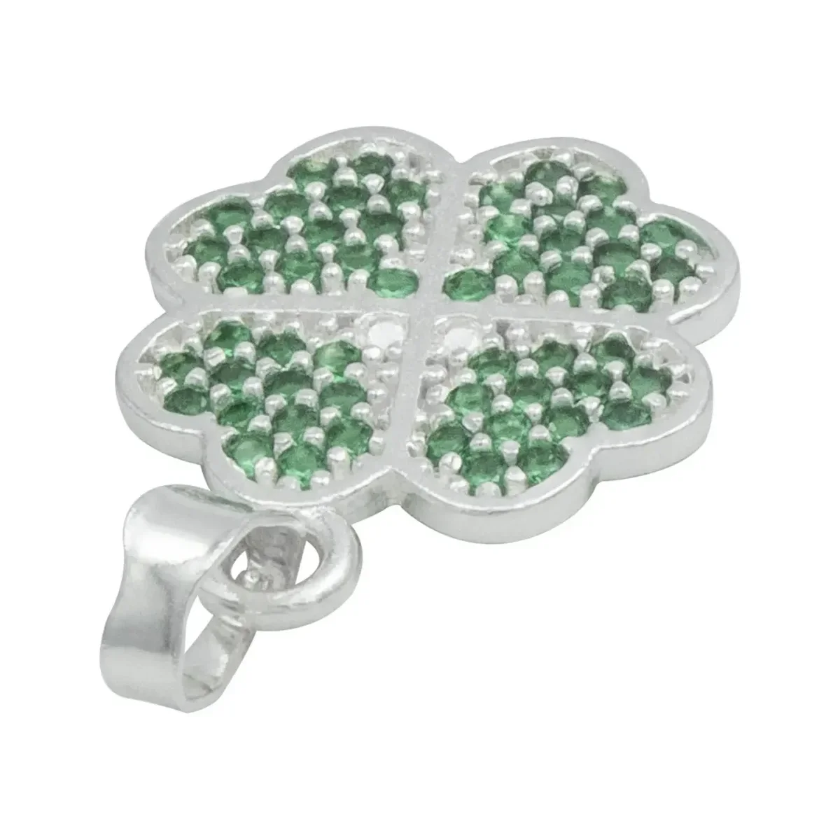 Dije Plata 925 Trébol Cuatro Hojas con Zirconias Verdes - Imagen 5