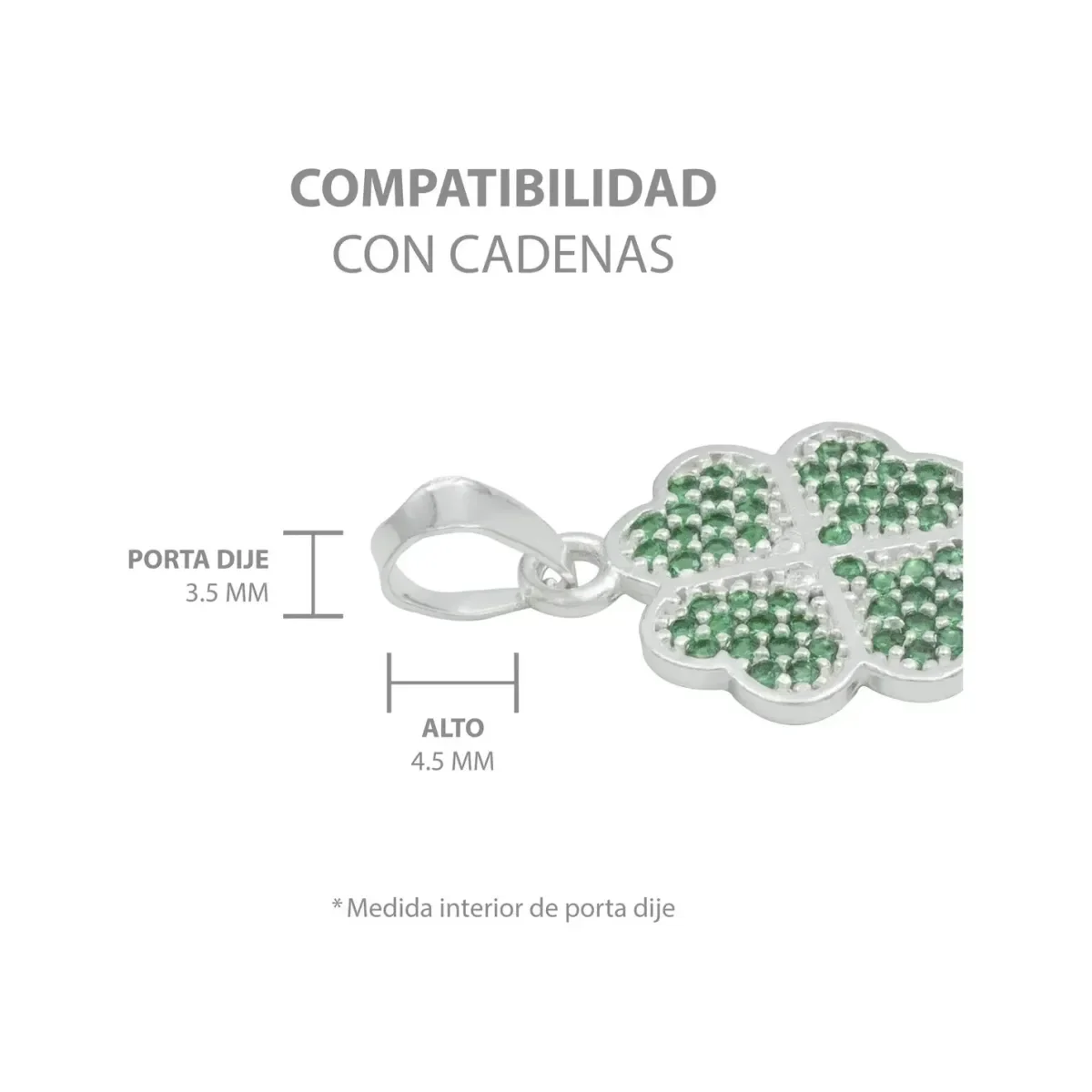 Dije Plata 925 Trébol Cuatro Hojas con Zirconias Verdes - Imagen 7