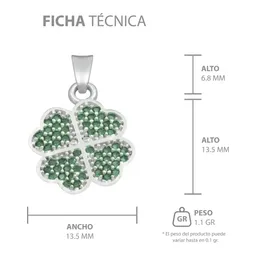 Dije Plata 925 Trébol Cuatro Hojas con Zirconias Verdes - Imagen 8