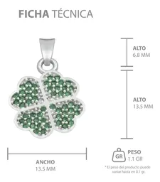 Dije Plata 925 Trébol Cuatro Hojas con Zirconias Verdes - Imagen 8