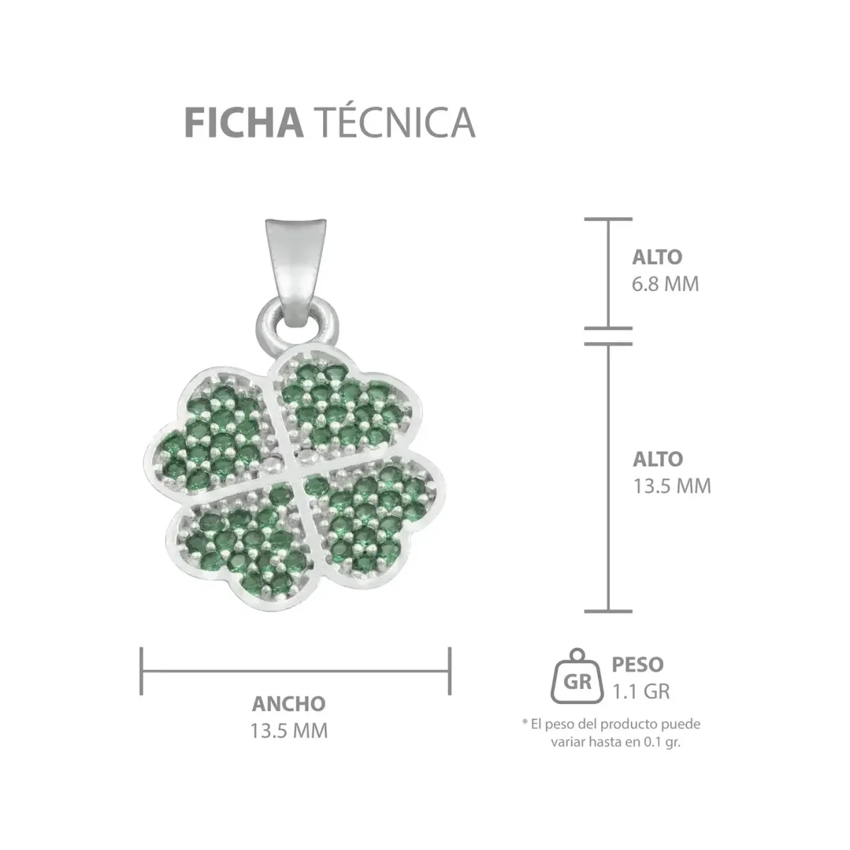Dije Plata 925 Trébol Cuatro Hojas con Zirconias Verdes - Imagen 8