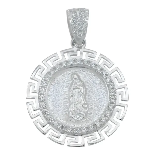 Dije Plata 925 Virgen de Guadalupe Grecas Diamantado con Zirconia - Imagen 1