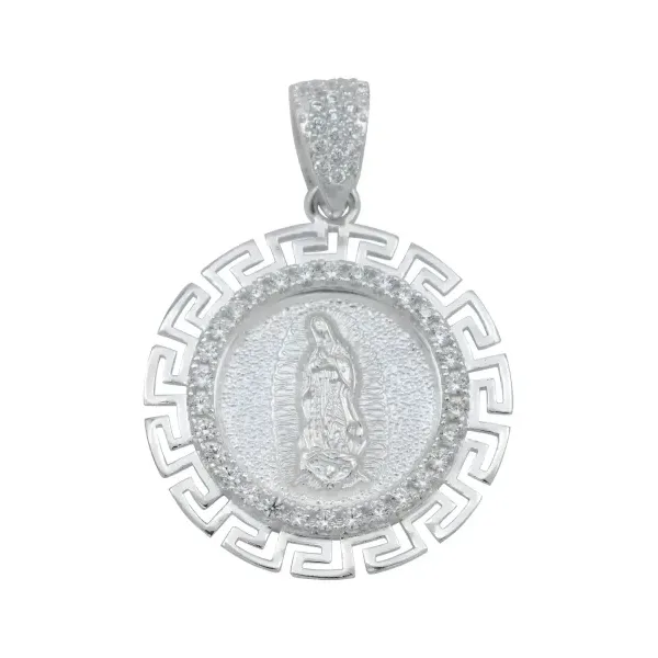 Dije Plata 925 Virgen de Guadalupe Grecas Diamantado con Zirconia - Imagen 1