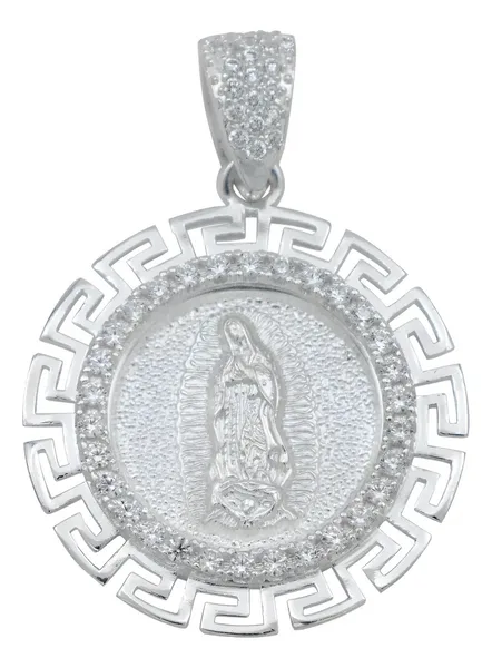 Dije Plata 925 Virgen de Guadalupe Grecas Diamantado con Zirconia - Imagen 1