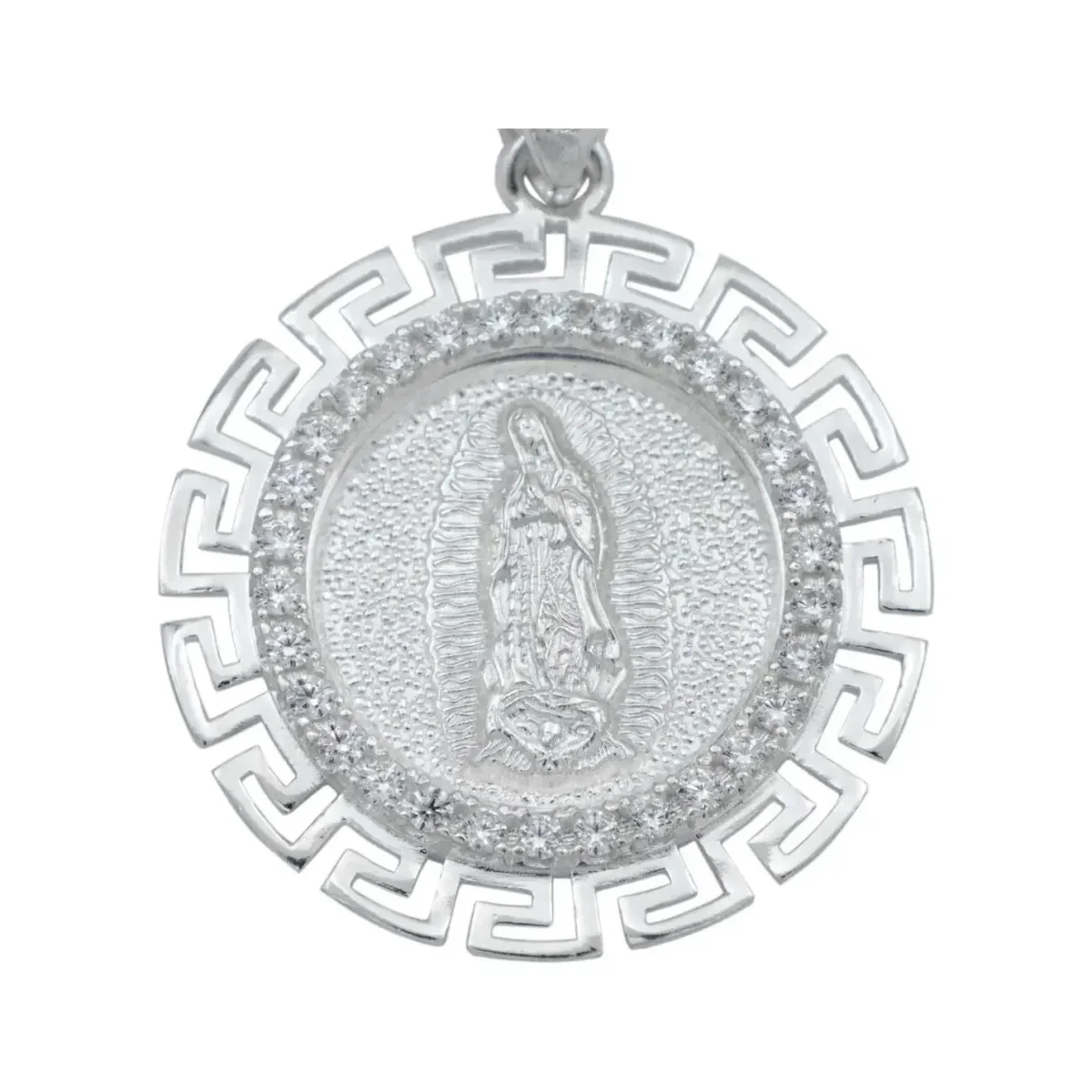 Dije Plata 925 Virgen de Guadalupe Grecas Diamantado con Zirconia - Imagen 2