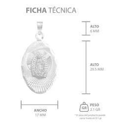 Dije Plata .925 Virgen de Guadalupe Ovalado Diamantado - Imagen 7