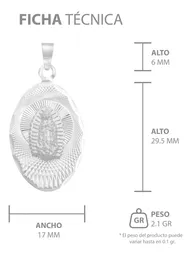 Dije Plata .925 Virgen de Guadalupe Ovalado Diamantado - Imagen 7