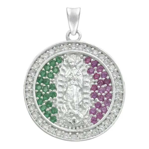 Dije Plata 925 Virgen de Guadalupe Tricolor con Zirconia - Imagen 1